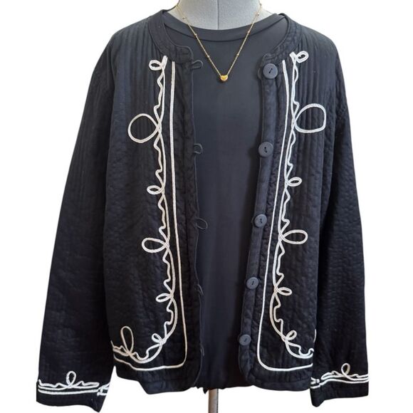 Black lightweight quilted Cotton Embroidered Jacket size S - Picture 2 of 7